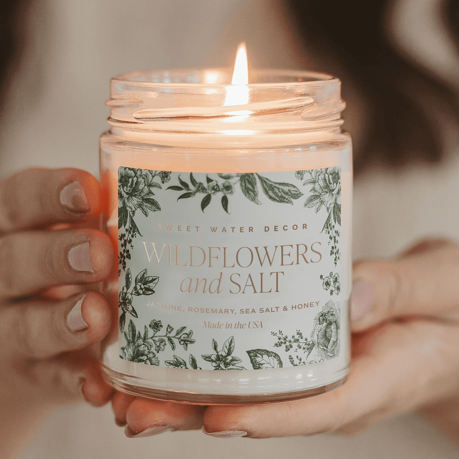 Wildflowers and Salt Soy Patterned Candle - Clear Jar - 9 oz - SwagglyLife Home & Fashion